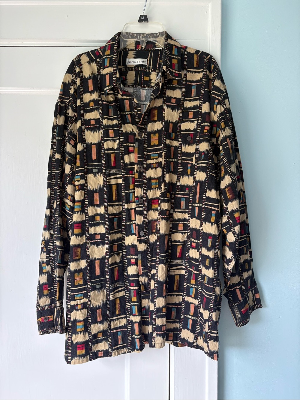 VTG 90s Pierre Cardin Abstract Geometric Print Button Down Shirt Rayon Cotton